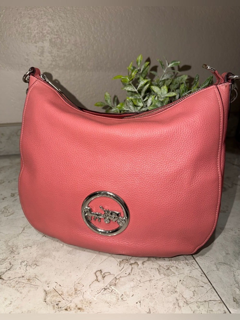 Coach Coral Pink Pebbled Leather Hobo Bag